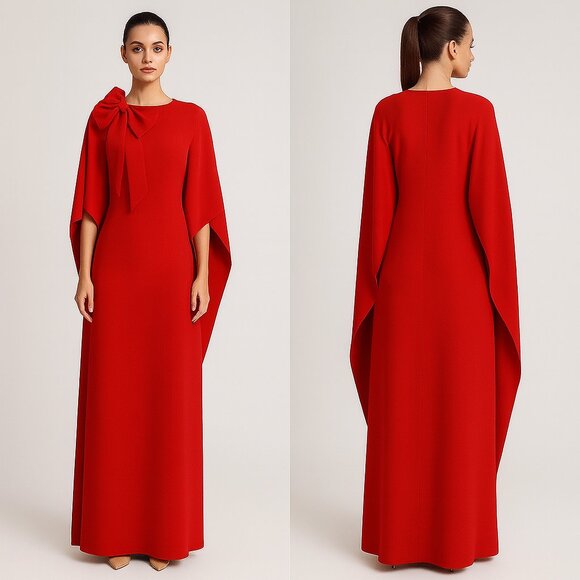 Marchesa Notte bright red Bow embellished draped crepe gown size 12 - Picture 1 of 5